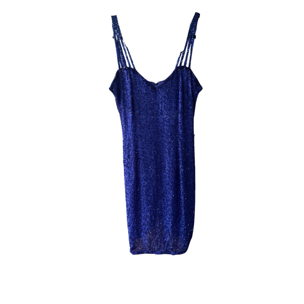 Niteline Della Roufogali blue Beaded Dress Women's sz 4 sequin floral